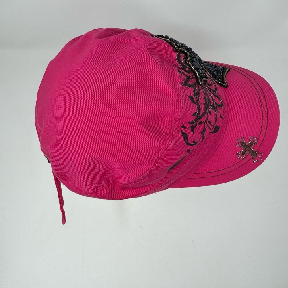 KBethos Women's Pink Bling Cadet Cap with Black Rhinestone Cross Embellishment - Picture 6 of 11